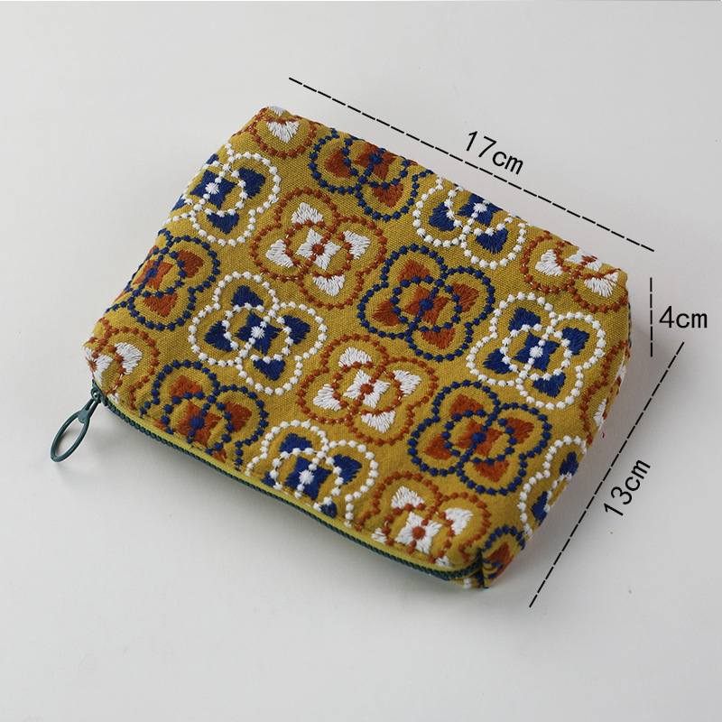 Geantă cosmetică cu broderie fină pe material textil, organizator portabil pentru machiaj și produse de îngrijire, stil INS
