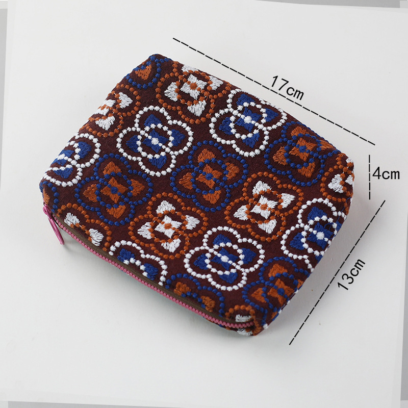 Geantă cosmetică cu broderie fină pe material textil, organizator portabil pentru machiaj și produse de îngrijire, stil INS