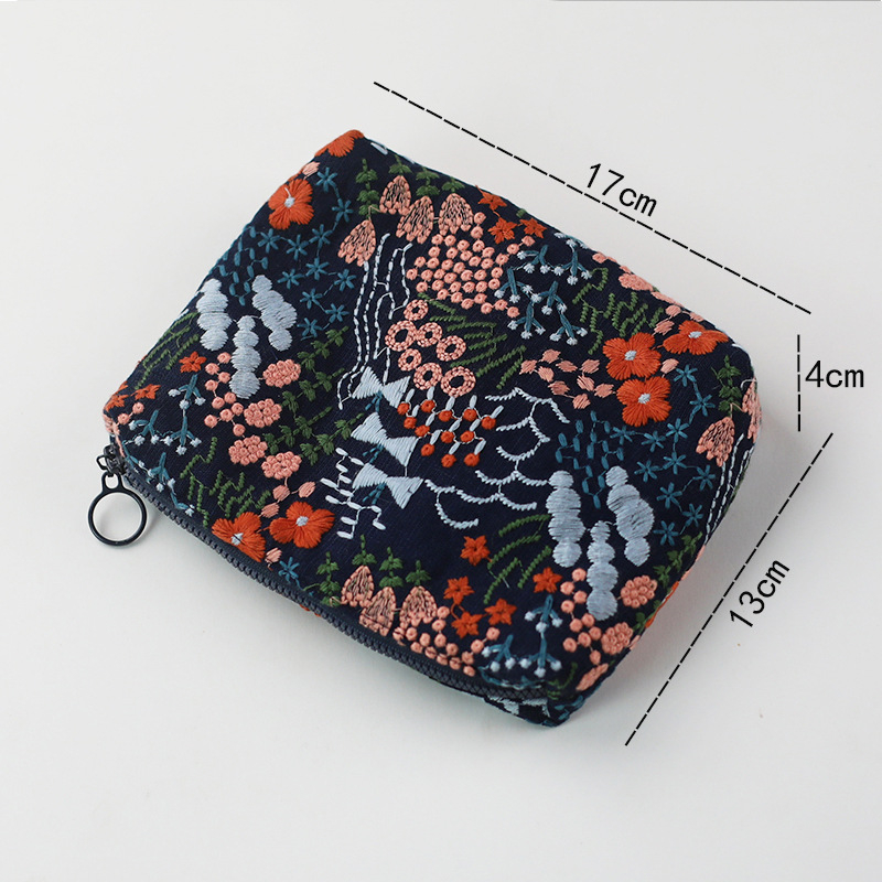 Geantă cosmetică cu broderie fină pe material textil, organizator portabil pentru machiaj și produse de îngrijire, stil INS