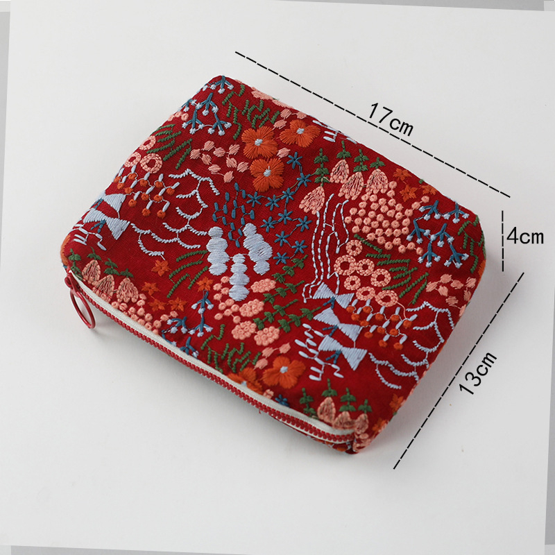 Geantă cosmetică cu broderie fină pe material textil, organizator portabil pentru machiaj și produse de îngrijire, stil INS