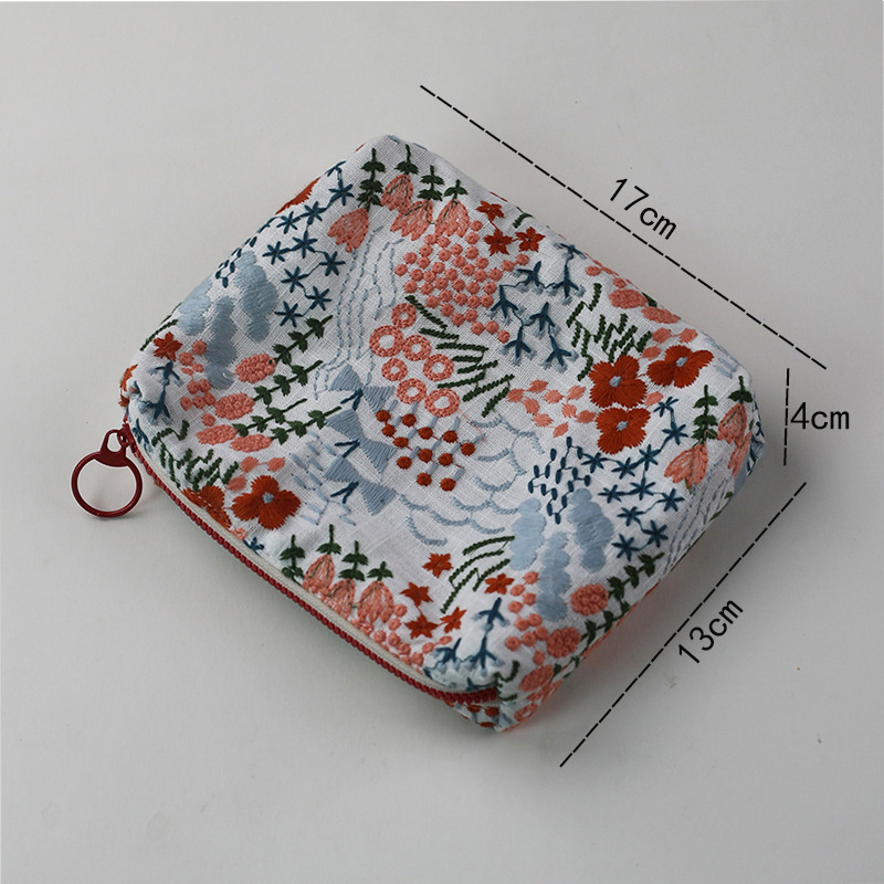 Geantă cosmetică cu broderie fină pe material textil, organizator portabil pentru machiaj și produse de îngrijire, stil INS