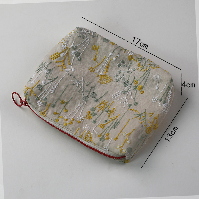 Geantă cosmetică cu broderie fină pe material textil, organizator portabil pentru machiaj și produse de îngrijire, stil INS