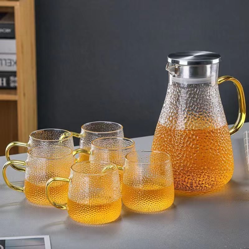 Ceainic din sticlă borosilicată cu model ciocan, transparent, pentru fierberea apei
