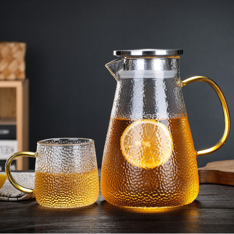 Ceainic din sticlă borosilicată cu model ciocan, transparent, pentru fierberea apei