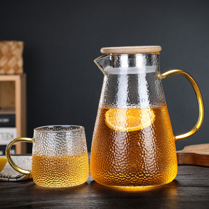 Ceainic din sticlă borosilicată cu model ciocan, transparent, pentru fierberea apei