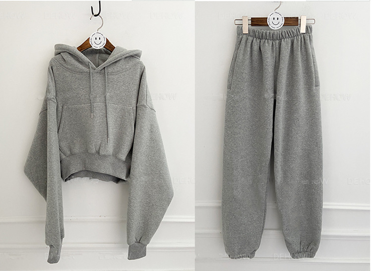 Ženski casual set u korejskom stilu s fleece podlogom: udoban komplet s hlačama i duksom