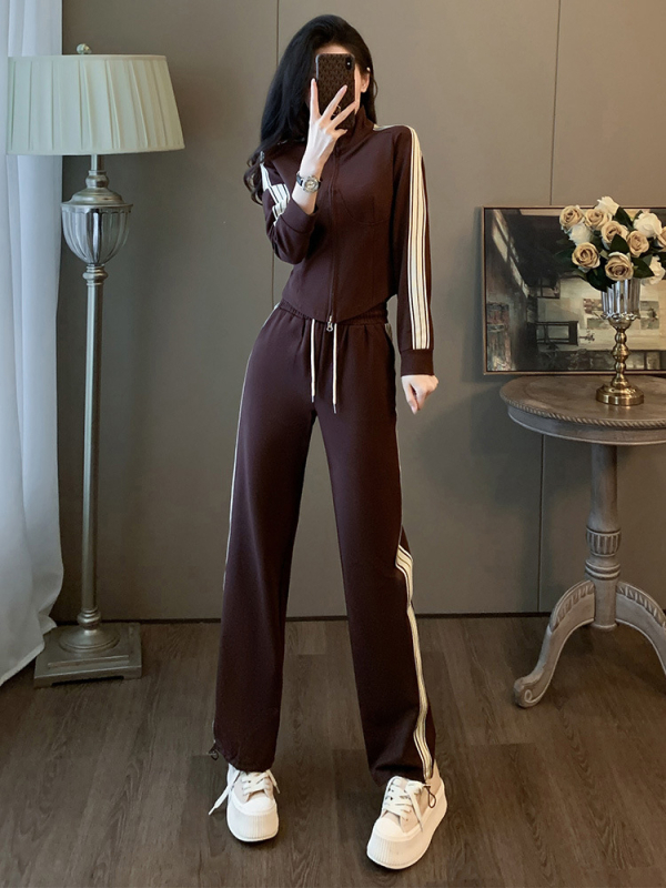 Ženski dvodijelni sportski set: cropped hoodie s fleeceom i široke ravne hlače, 2025 jesen-zima