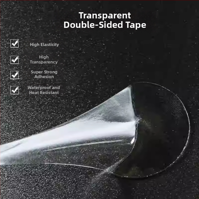 Bandă dublu adezivă din acril, cu aderență ridicată, transparentă, rezistentă la apă, pentru fixare pe țesătură de perete