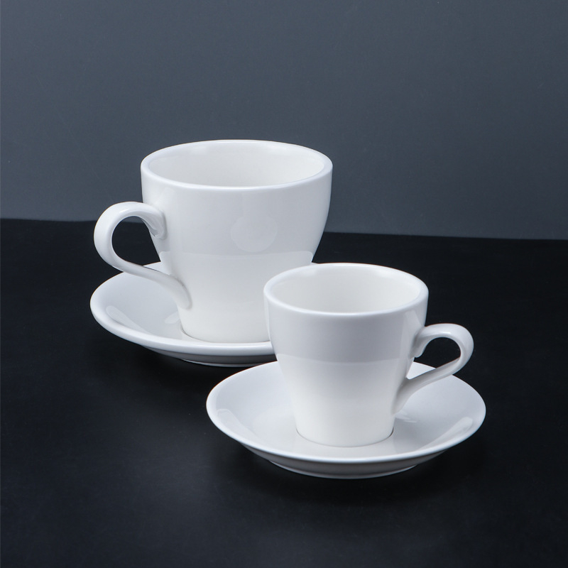 Set espresso în stil italian, cu farfurioare, ceramică albă, logo personalizat
