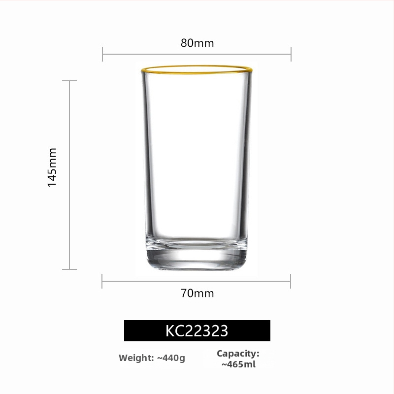 Sada sklenených pohárov s pozláteným okrajom a zvislými prúžkami, veľký formát bez olova — pohár na whisky, pohár na červené víno, pohár na pivo a pohár na vodu