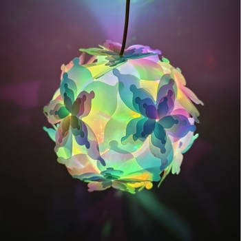 Lanternă LED rotundă, 16 cm, lumină colorată cu efect laser și folie aurie
