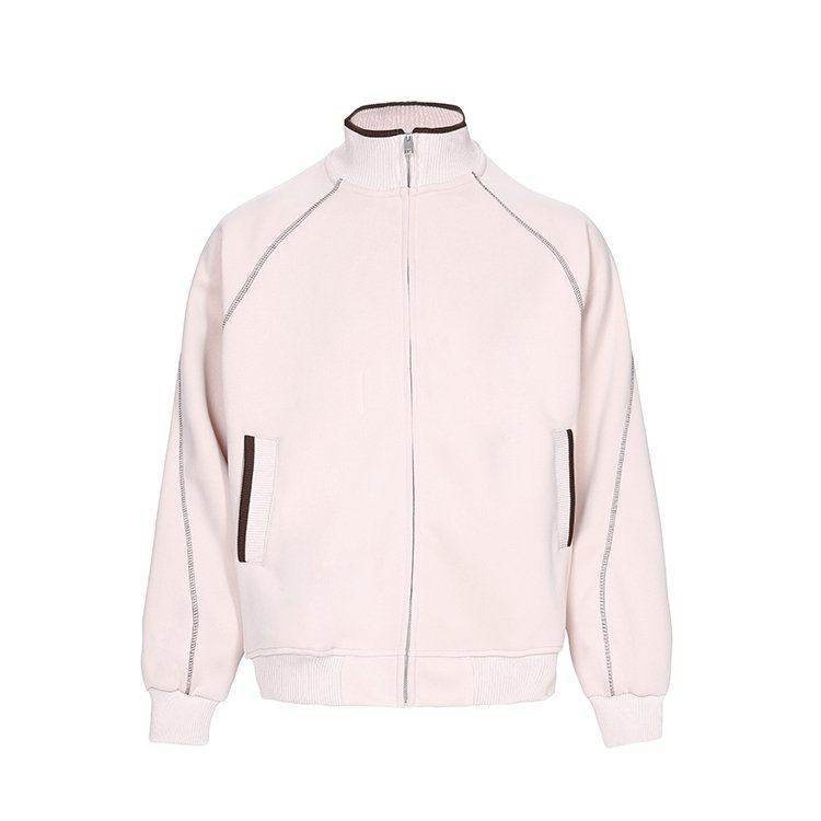 Bijelo-sivi Hasselblad stil kardigan-sweatshirt, unisex, proljetni korejski stil s stojećim ovratnikom, sportska ležerna jakna