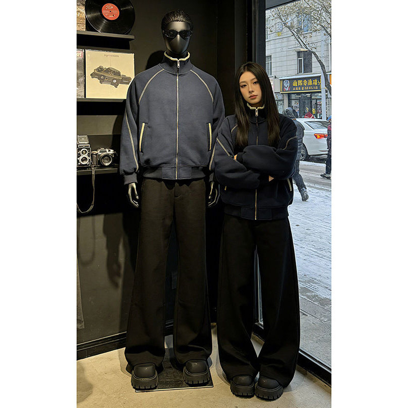 Bijelo-sivi Hasselblad stil kardigan-sweatshirt, unisex, proljetni korejski stil s stojećim ovratnikom, sportska ležerna jakna