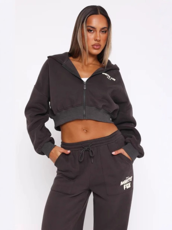 Dvodelni set hoodie majica s logom, dugi rukavi, gradski stil, smjesa poliestera i elastana