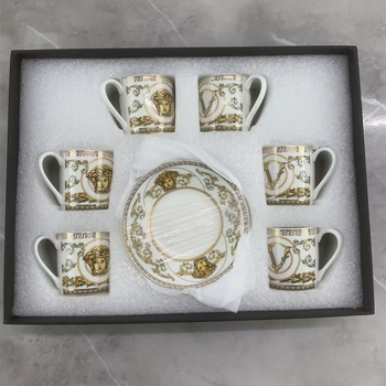 Set ceramic de cafea în stil european, cu farfurioare pentru ceai, cești pentru desert, stil espresso turcesc, în cutie cadou