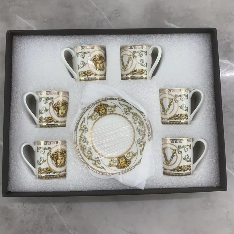 Set ceramic de cafea în stil european, cu farfurioare pentru ceai, cești pentru desert, stil espresso turcesc, în cutie cadou