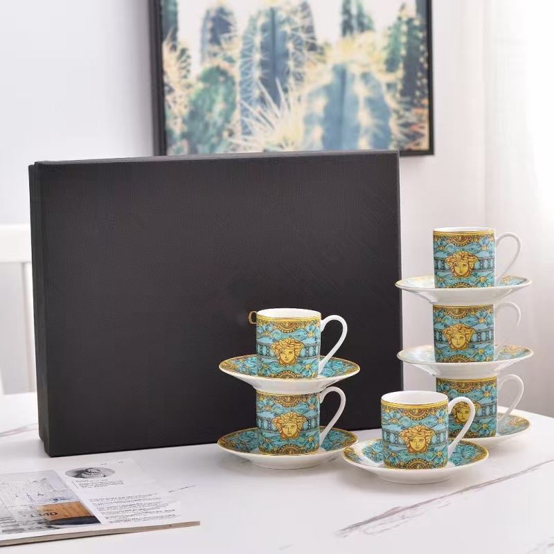 Set ceramic de cafea în stil european, cu farfurioare pentru ceai, cești pentru desert, stil espresso turcesc, în cutie cadou