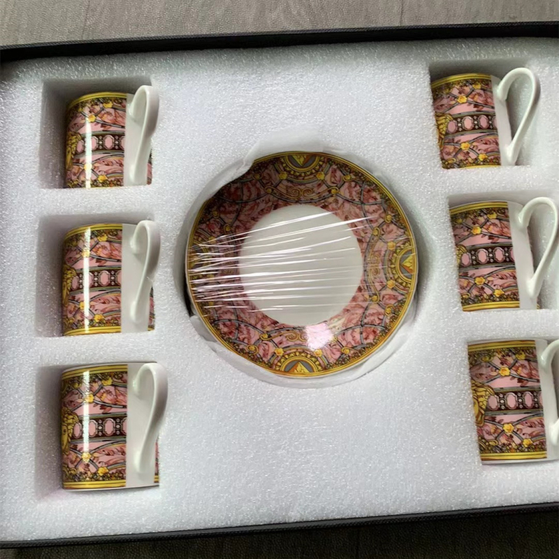 Set ceramic de cafea în stil european, cu farfurioare pentru ceai, cești pentru desert, stil espresso turcesc, în cutie cadou