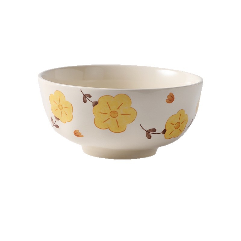 Set de porțelan crem cu model floral pastoral, texturi lucrate manual, pentru uz casnic, farfurii și boluri