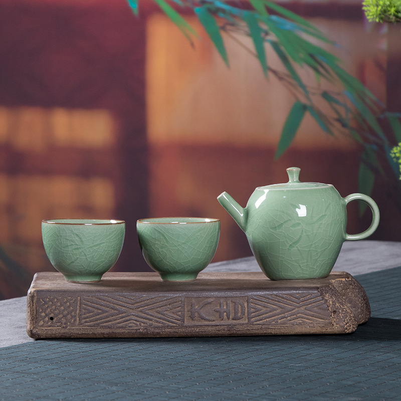 Longquan Celadon Gongfu čajni set za putovanje, prijenosni, 1 posuda i 4 šalice, mali darovni set