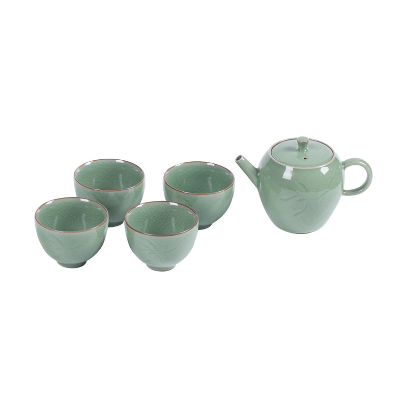 Longquan Celadon Gongfu čajni set za putovanje, prijenosni, 1 posuda i 4 šalice, mali darovni set