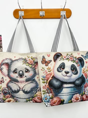 Platnena tote torba sa zlatnom niti i šivom, velika kapaciteta, remen od konoplje, zatvarač, ženska torba