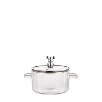Enjoy oală din sticlă borosilicată în formă de urs, cu două mâneri și capac, rezistentă la temperaturi ridicate, pentru nudle instant, potrivită pentru flacăra deschisă sau plita electrică, veselă din sticlă pentru gătit sănătos