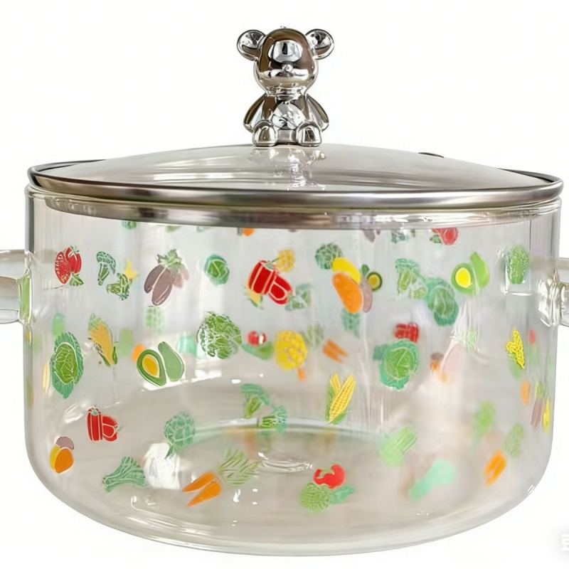 Enjoy oală din sticlă borosilicată în formă de urs, cu două mâneri și capac, rezistentă la temperaturi ridicate, pentru nudle instant, potrivită pentru flacăra deschisă sau plita electrică, veselă din sticlă pentru gătit sănătos