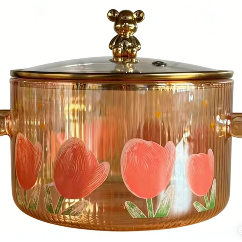 Enjoy oală din sticlă borosilicată în formă de urs, cu două mâneri și capac, rezistentă la temperaturi ridicate, pentru nudle instant, potrivită pentru flacăra deschisă sau plita electrică, veselă din sticlă pentru gătit sănătos