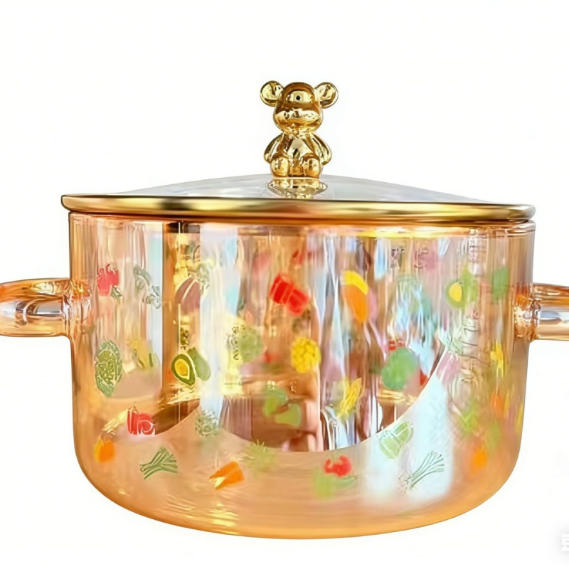 Enjoy oală din sticlă borosilicată în formă de urs, cu două mâneri și capac, rezistentă la temperaturi ridicate, pentru nudle instant, potrivită pentru flacăra deschisă sau plita electrică, veselă din sticlă pentru gătit sănătos