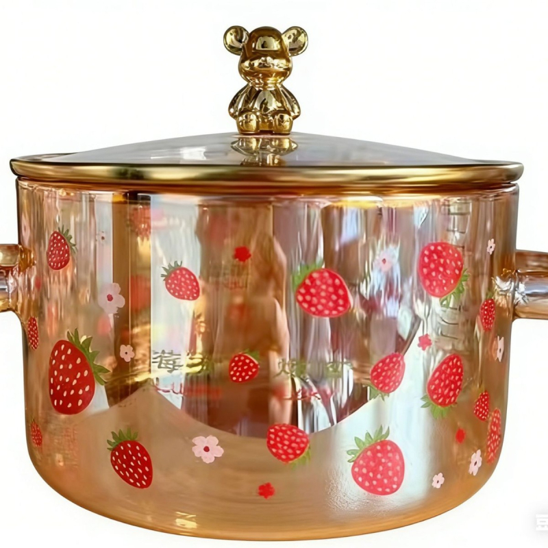 Enjoy oală din sticlă borosilicată în formă de urs, cu două mâneri și capac, rezistentă la temperaturi ridicate, pentru nudle instant, potrivită pentru flacăra deschisă sau plita electrică, veselă din sticlă pentru gătit sănătos