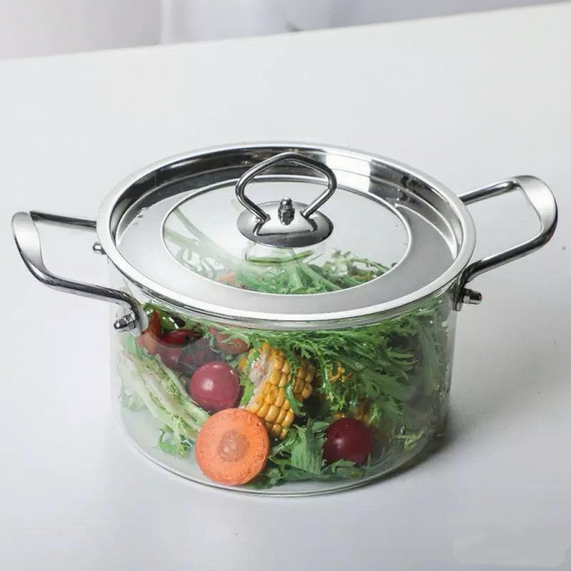 Oală din sticlă borosilicată, rezistentă la temperaturi înalte, pentru aragaz, cu două mâneri, capacitate mare pentru supă și lapte