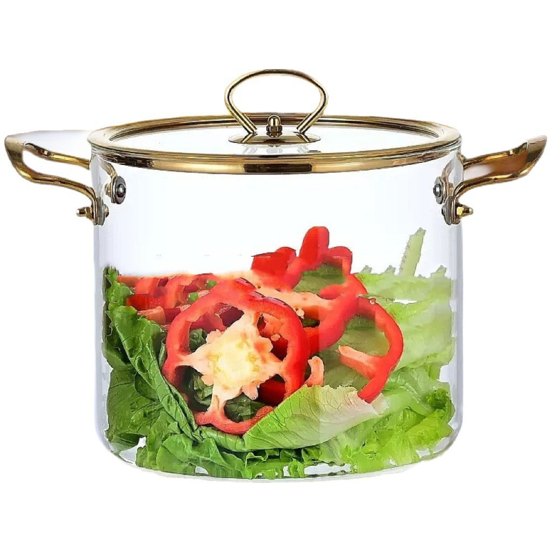 Oală din sticlă borosilicată, rezistentă la temperaturi înalte, pentru aragaz, cu două mâneri, capacitate mare pentru supă și lapte