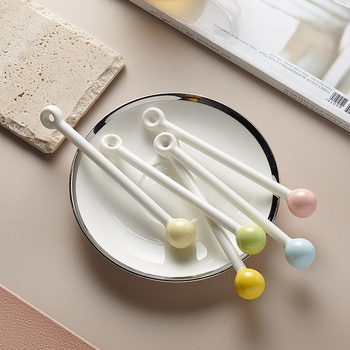 Bețișor ceramic pentru amestec în formă de macaroon, culoare sub glazură, potrivit pentru cafea, ceai cu lapte, suc și cocktail