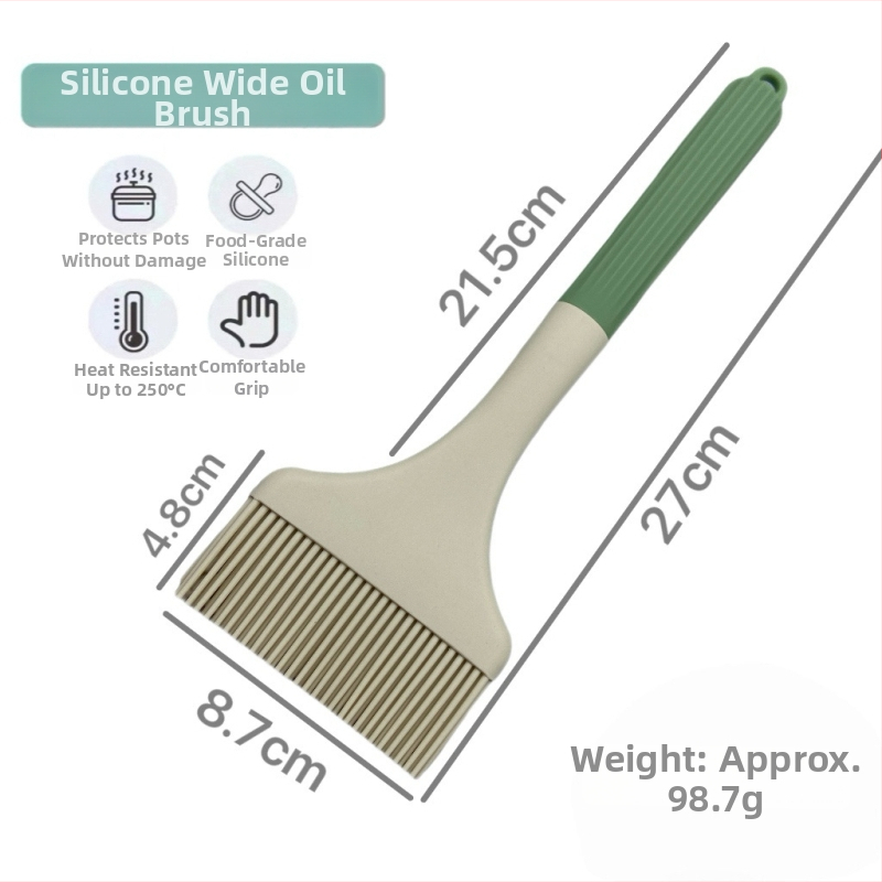 Perie din silicon pentru copt, rezistentă la temperaturi înalte, cap lat, din silicon de calitate alimentară, pentru uns ulei pe clătite și crepes, fără scăpări de fibre