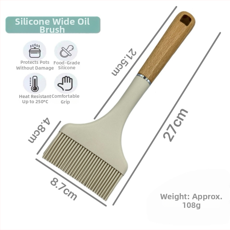 Perie din silicon pentru copt, rezistentă la temperaturi înalte, cap lat, din silicon de calitate alimentară, pentru uns ulei pe clătite și crepes, fără scăpări de fibre
