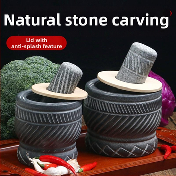 Mojar natural din piatră pentru usturoi, cu presă, curățitor, râșniță pentru usturoi și condimente