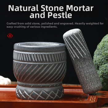 Mojar natural din piatră pentru usturoi, cu presă, curățitor, râșniță pentru usturoi și condimente