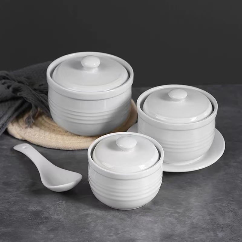 Oală ceramică pentru baie de apă, gătire la abur a ouălor și supă cu cuib de păsări, 1L, stil chinezesc