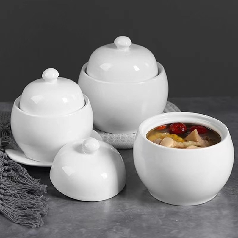 Oală ceramică pentru baie de apă, gătire la abur a ouălor și supă cu cuib de păsări, 1L, stil chinezesc