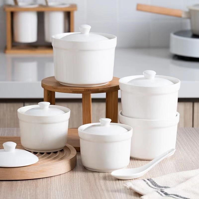 Oală ceramică pentru baie de apă, gătire la abur a ouălor și supă cu cuib de păsări, 1L, stil chinezesc