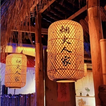 Lanterne din bambus, împletit manual, în stil chinezesc, pentru ceainării și restaurante, lampă decorativă tip candelabru