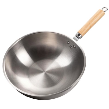Tigaie din oțel inoxidabil, antiaderentă, pentru uz casnic, fund plat tradițional, diametru 30–34 cm, potrivită pentru plite cu gaz și inducție