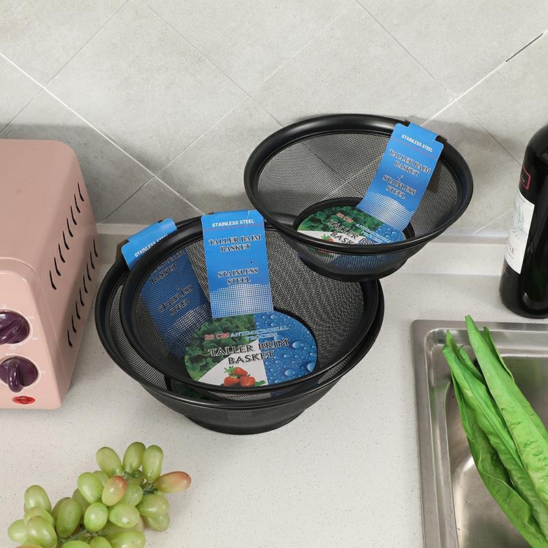 Coș rotund din oțel inoxidabil, cu margini înalte, pentru spălat legume și scurgere — coș pentru fructe, accesoriu practic de bucătărie