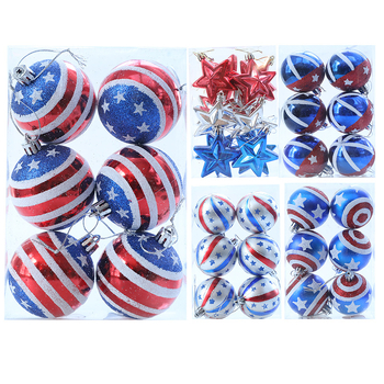 Set de globuri de Crăciun cu design steag american, 12 buc., diametru 6 cm, pictate manual