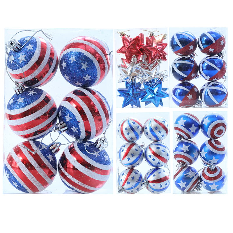 Set de globuri de Crăciun cu design steag american, 12 buc., diametru 6 cm, pictate manual