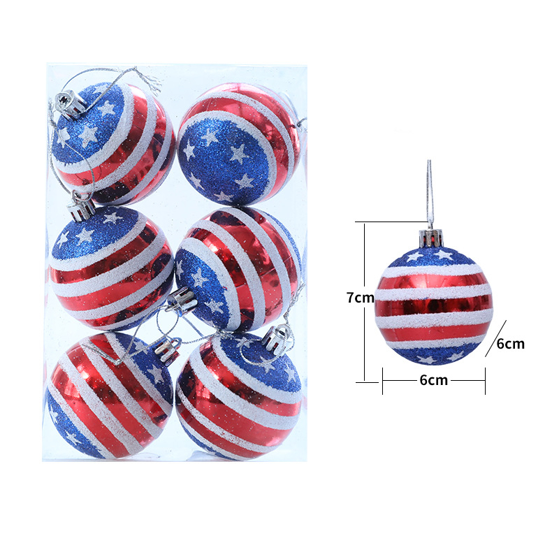 Set de globuri de Crăciun cu design steag american, 12 buc., diametru 6 cm, pictate manual