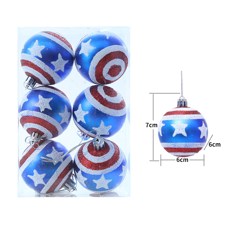 Set de globuri de Crăciun cu design steag american, 12 buc., diametru 6 cm, pictate manual