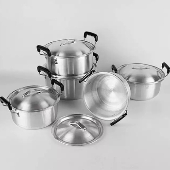 Oală de aluminiu cu capac, diametrul 16–24 cm, mânere duble, oală pentru supe