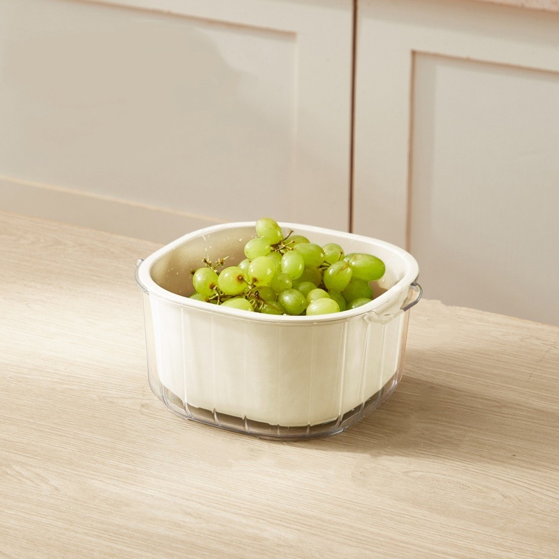 Coș dublu pentru scurgere și spălare legume și fructe, coș de bucătărie pentru spălat și strecurare, filtru de apă din plastic îngroșat, unealtă pentru clătirea orezului